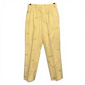 Vintage Asher Pants Yellow with Pink Green Embroidered Whales Preppy Size 28x25